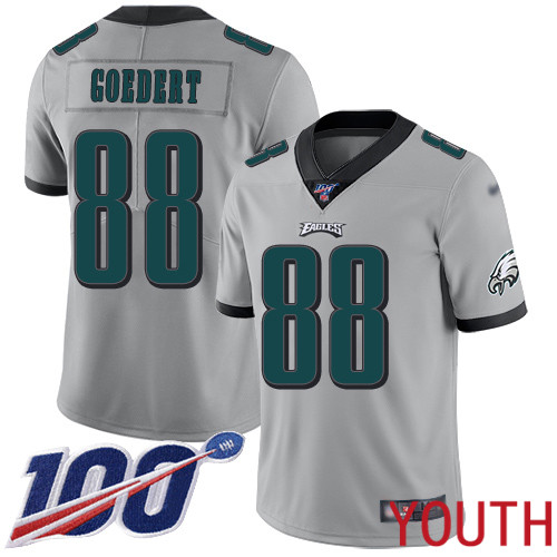 Youth Philadelphia Eagles #88 Dallas Goedert Limited Silver Inverted Legend NFL Jersey 100th Season Football->youth nfl jersey->Youth Jersey